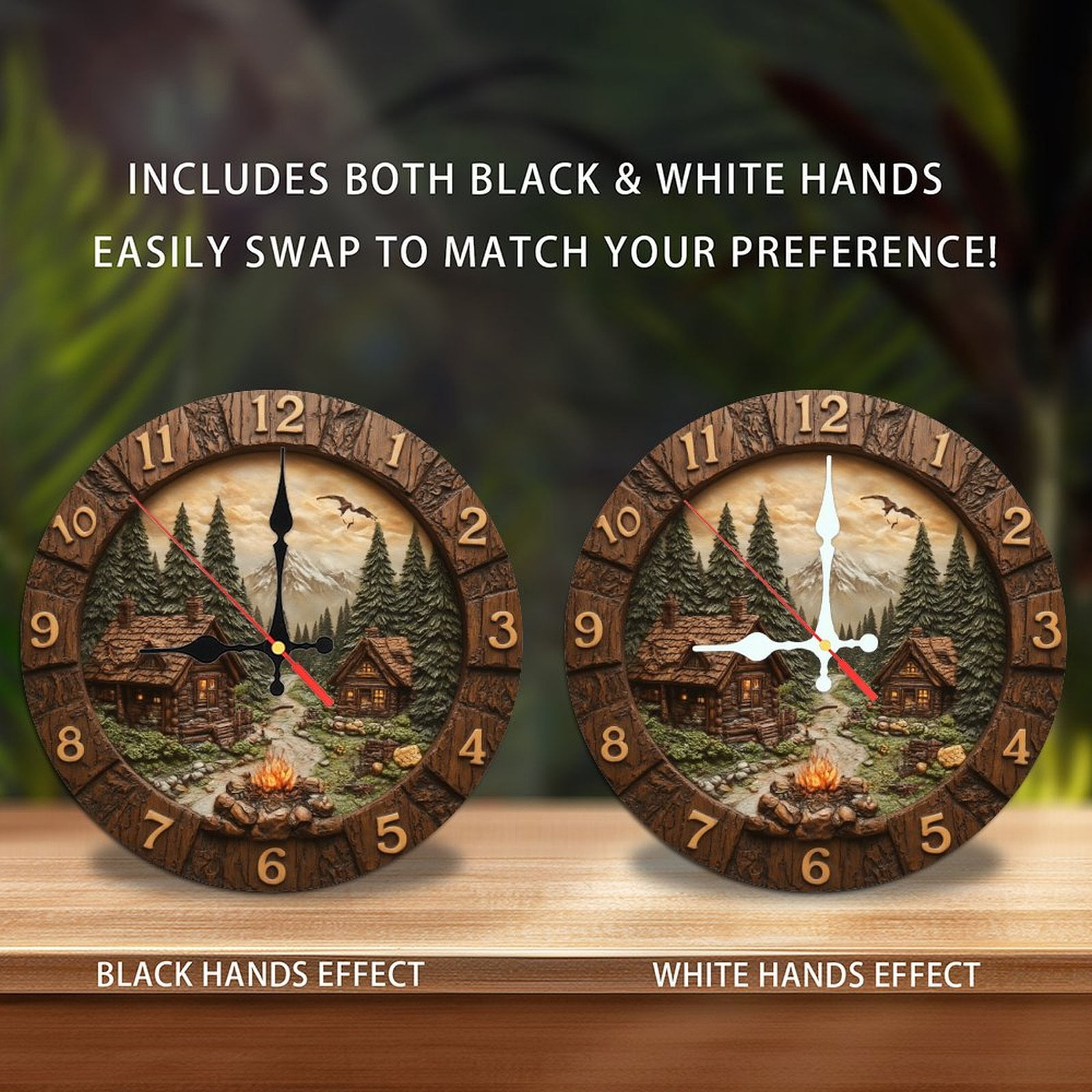 Rustic Cabin Mountain Scene Wall Clock Wood Log Cabin Home Decor 10-Inch Silent Wooden Wall Clock, Battery Operated (AA Batteries Not Included), Artistic Home Decor