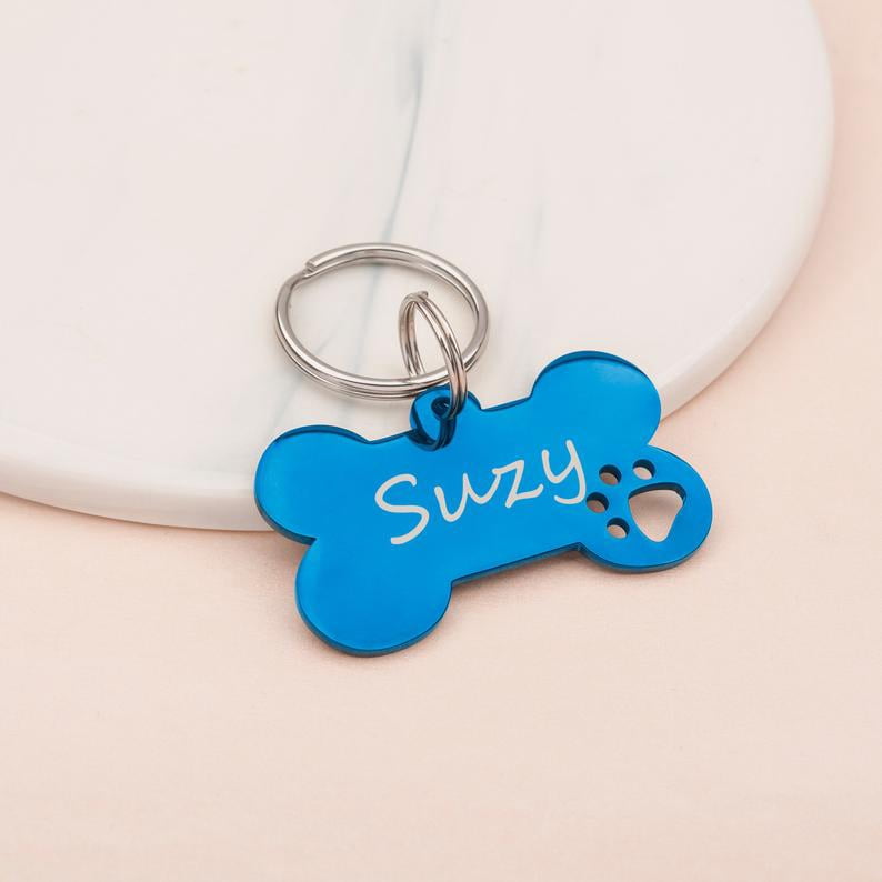 Anavia Stainless Steel Bone Hollow Paw Print Engraved Dog ID Tag, Multi-color, S