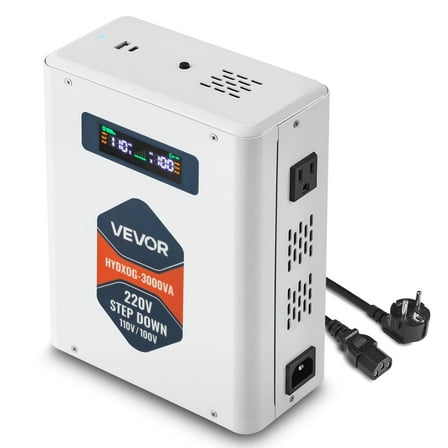 VEVOR Step Down Voltage Converter, 3000VA, Heavy Duty Voltage Power Converter, 220V to 110V Power Transformer, with 2 US Outlets, USB Output, LCD Display, Temperature Protection, for 110V Appliances