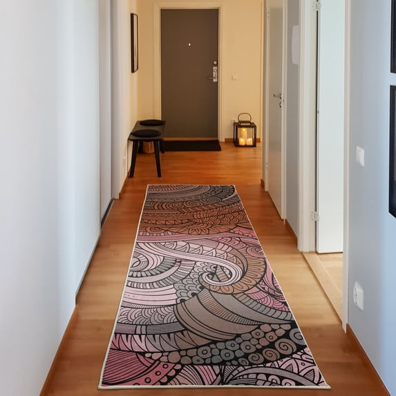 Abstract Decorative Rug, Ocean Inspired Graphic Paisley Pattern Swirled Hand Drawn Art Print, Quality Carpet for Bedroom Dorm and Living Room, 6 Sizes, Pale Caramel, by Ambesonne
