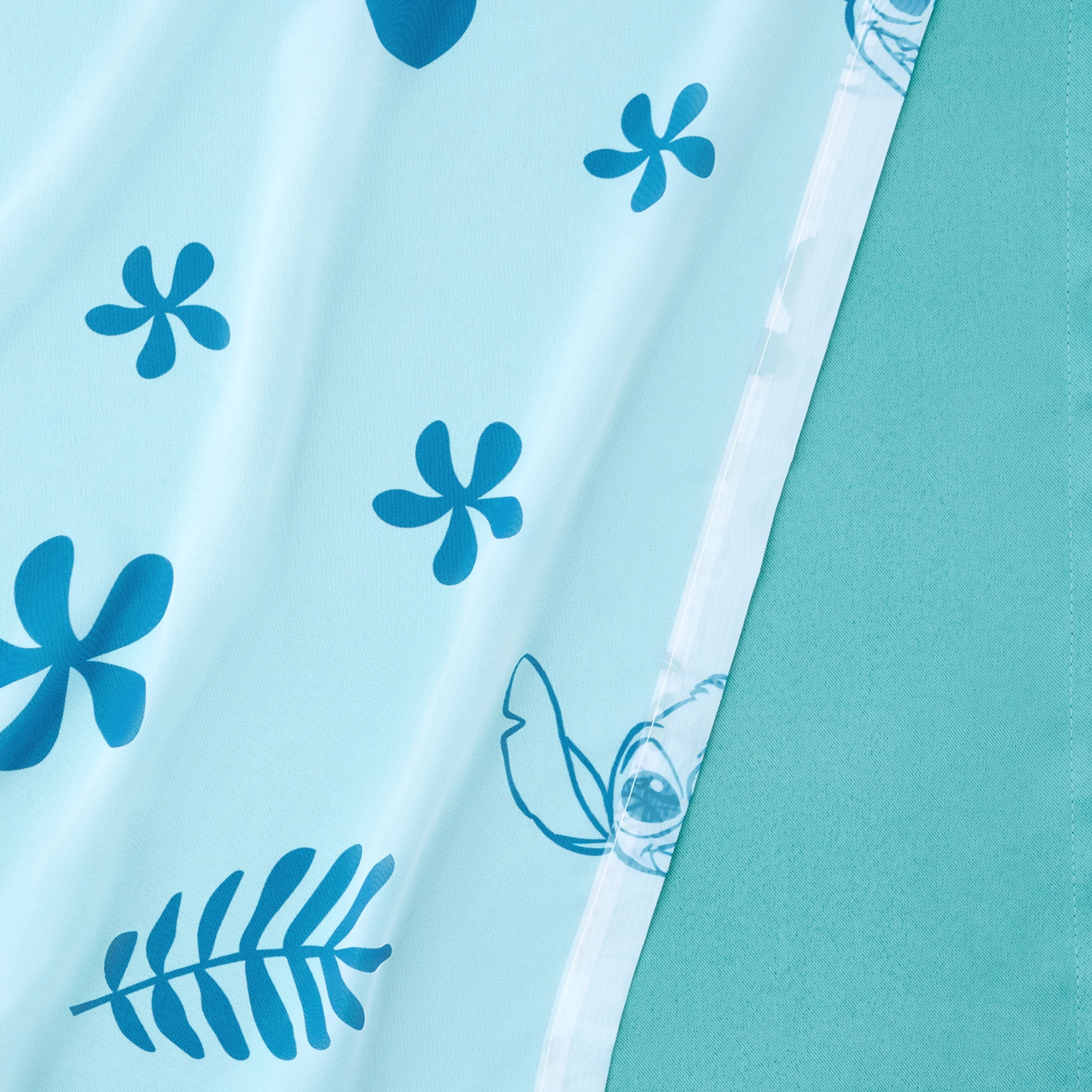 Stitch Tropical Kids Sheer and Blackout Drape, 38" x 84", Blue, Disney, Age 3+