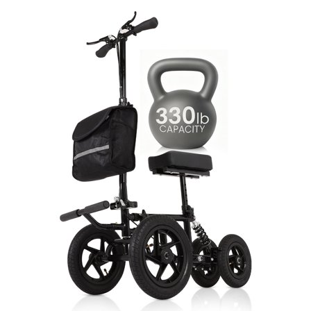GYZJ All Terrain Knee Walker Scooter for Broken Foot,Foldable Medical Knee Roller Scooter with 12" Wheels,Crutches Alternative,Black