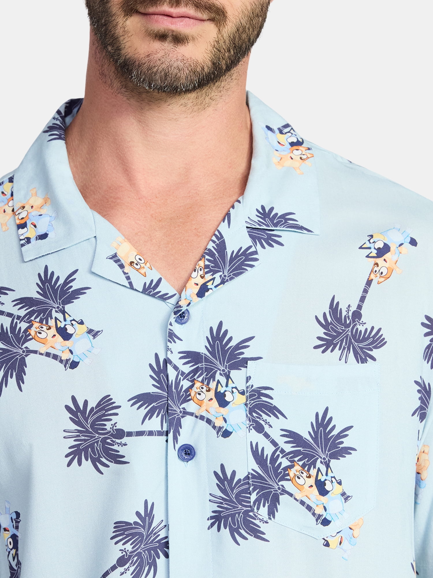 Bluey Men's and Big Men's Graphic Button-Up Shirt, Sizes XS-5XL
