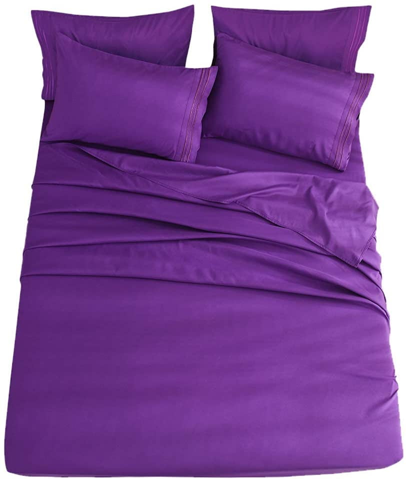 Queen 6-Piece Bed Sheets Set Microfiber 1800 Thread Count Percale 16 Inch Deep Pockets Super Soft and Comforterble Queen,Purple