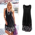 thumbnail image 3 of BJYX Robe Sans Manches Plissé Col Carré Imprimé Floral en Vrac Femmes Été Boho Robe Midi Courte Soirée Partie Plage Robe de Soleil, 3 of 6