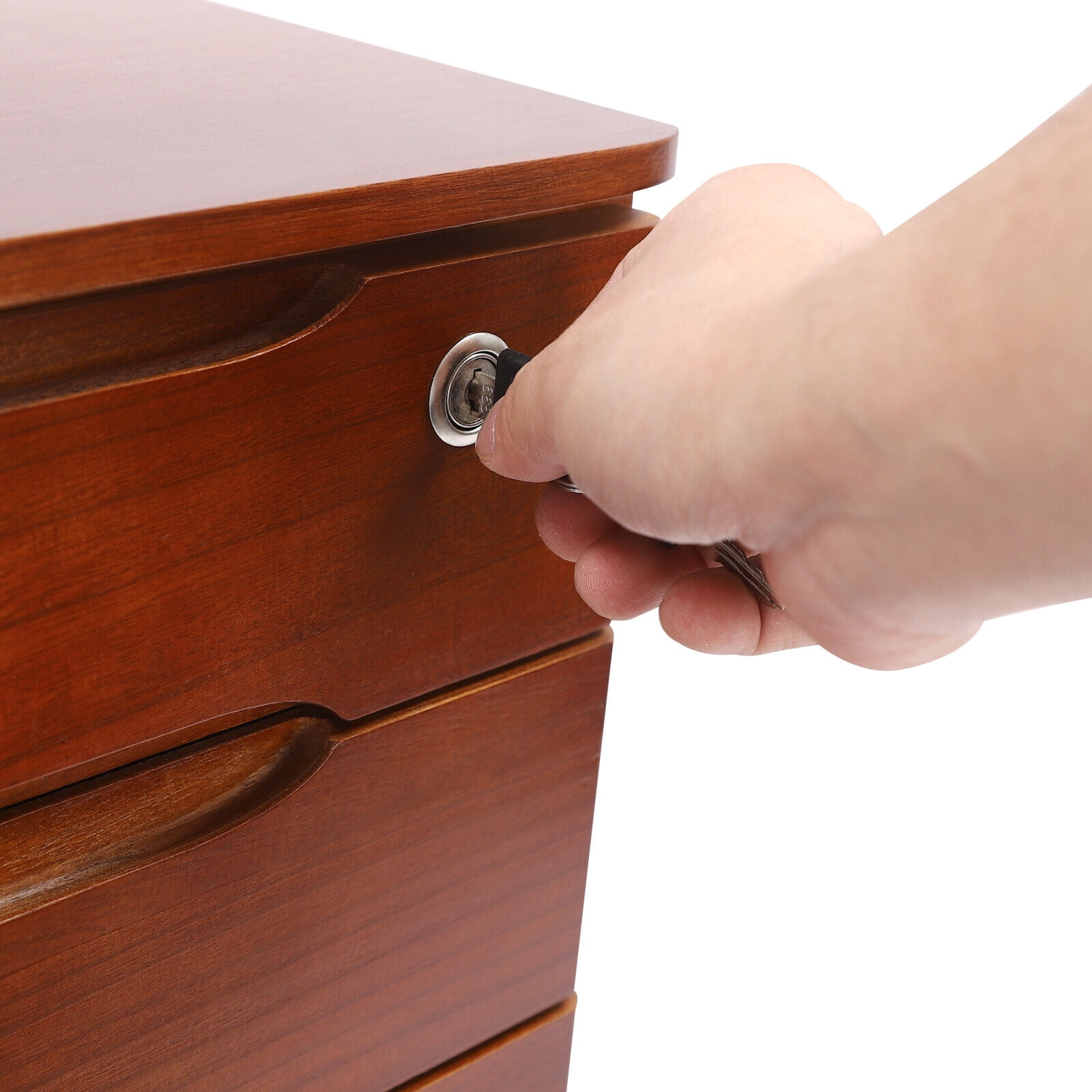3-Tier Walnut File Cabinet Organizer Desktop Storage Box with Lockable 3 Drawers