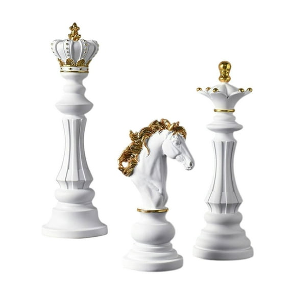 Kuntesetty 3 Pieces Chess Pieces Statues Chessmen Ornaments Home Furnishing Gift Decorative White