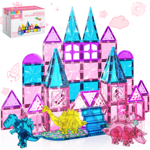 Magnetic Tiles, 42 PCS Magnetic Blocks Building Set Magnet Tiles STEM Toys 3D Kids Preschool Educational Sensory Toys Gift for Toddlers Kids Boys Ages 3 4 5 6 7 8 9  Year Old