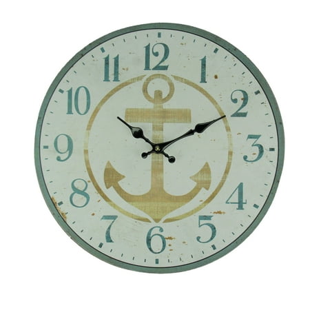 Anchor Nautical Clock - Blue and White Weathered Wood Nautical Anchor Wall Clock