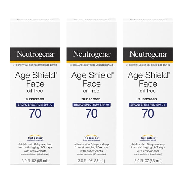 Protector solar Neutrogena Age Shield Face SPF 70 90 ml (paquete de 3)
