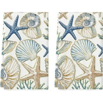 Seashell Coral Starfish Summer Kitchen Towels Dish Towels, 18x26 Inch Farmhouse Summer Seasonal Decoration Hand Towels Set of 2
