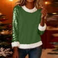thumbnail image 2 of Feancey Christmas Shirts for Women Sequin Long Sleeve Blouses Furry Crewneck Glitter Party Tops Xmas Sparkly Holiday Tees Green M, 2 of 7