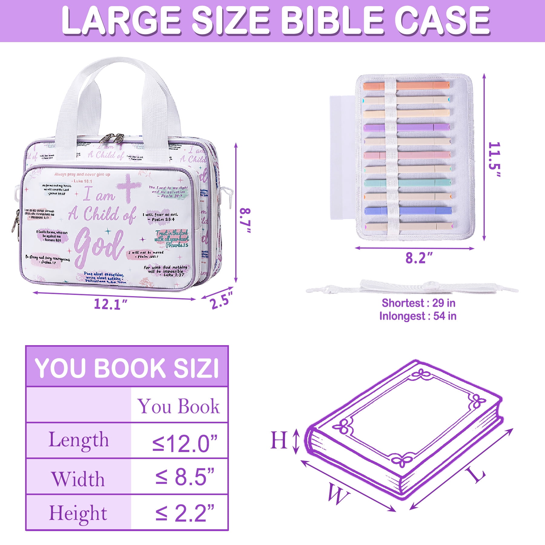 TuErCao Bible Covers for Women Bible Study Supplies Christian Catholic Gifts Accessories with Shoulder Strap