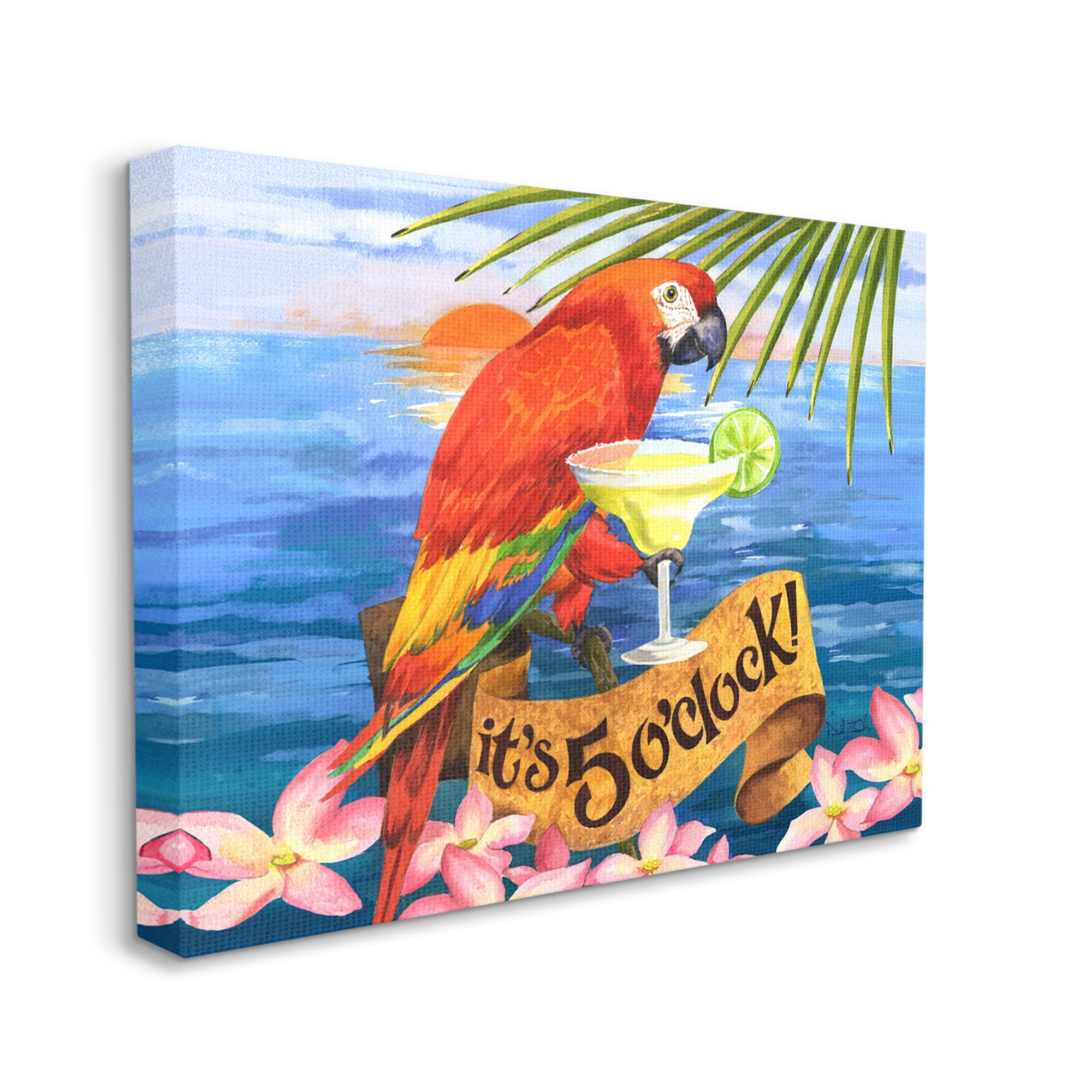 Stupell Industries Tropical Parrot with Cocktail Animals & Insects Painting Gallery Wrapped Canvas Print Wall Art, 30 x 24