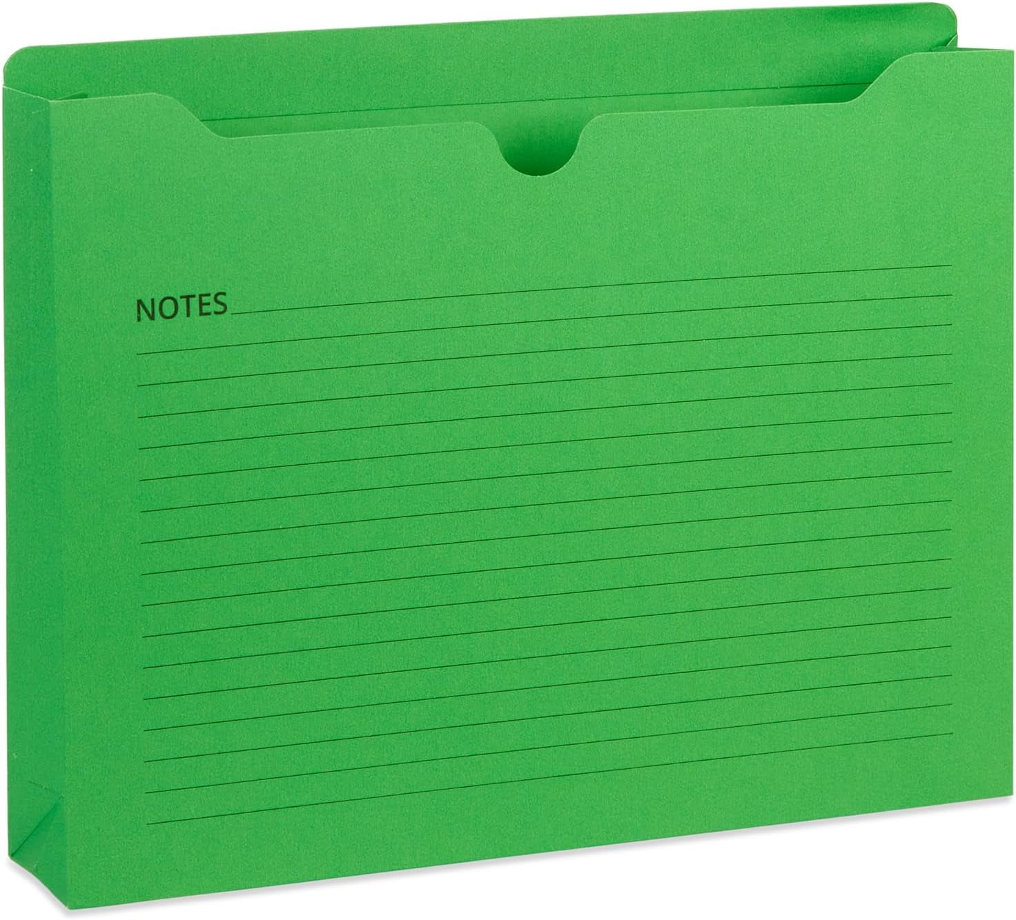Blue  File Jackets Letter Size 2 Inch Expansion, Lined Folders with Lines for Notes on Front, 2 inch File Jacket Folders, Top Tab Pockets, Assorted Colors, Expandable, 25 Pack