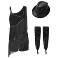 thumbnail image 2 of TiaoBug Kids Girls Shiny Tassel Latin Dance Dress Salsa Rumba Tango Outfits with Gloves Hat Set Black 14, 2 of 5
