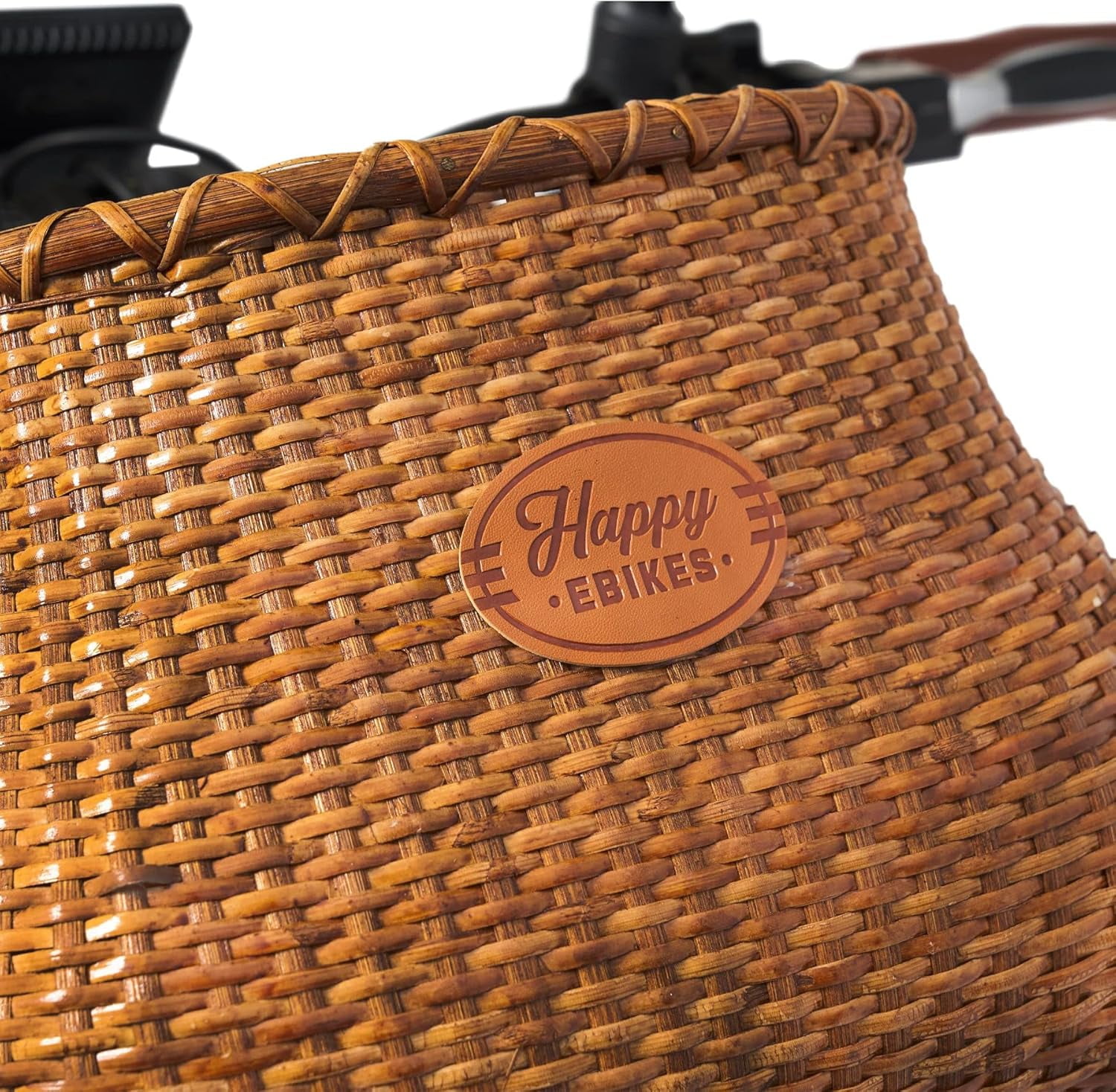Happy Ebikes Nantucket Style Front Wicker Basket for Bike, Universal Fit E Bike Basket with Leather Straps, Convenient and Portable Bike Basket Front for Easy Carrying