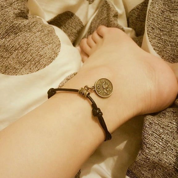 SmartBy 12 Constellations Round Charm Faux Leather Rope Anklet Foot Chain Ankle Bracelet