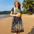 thumbnail image 4 of Naloa Jungle Dinosaur Print Womens Summer A-Line Dress with Pockets,Short Sleeve Dresses,Flowy Beach Swing Dress for Vacation Travel, 4 of 6