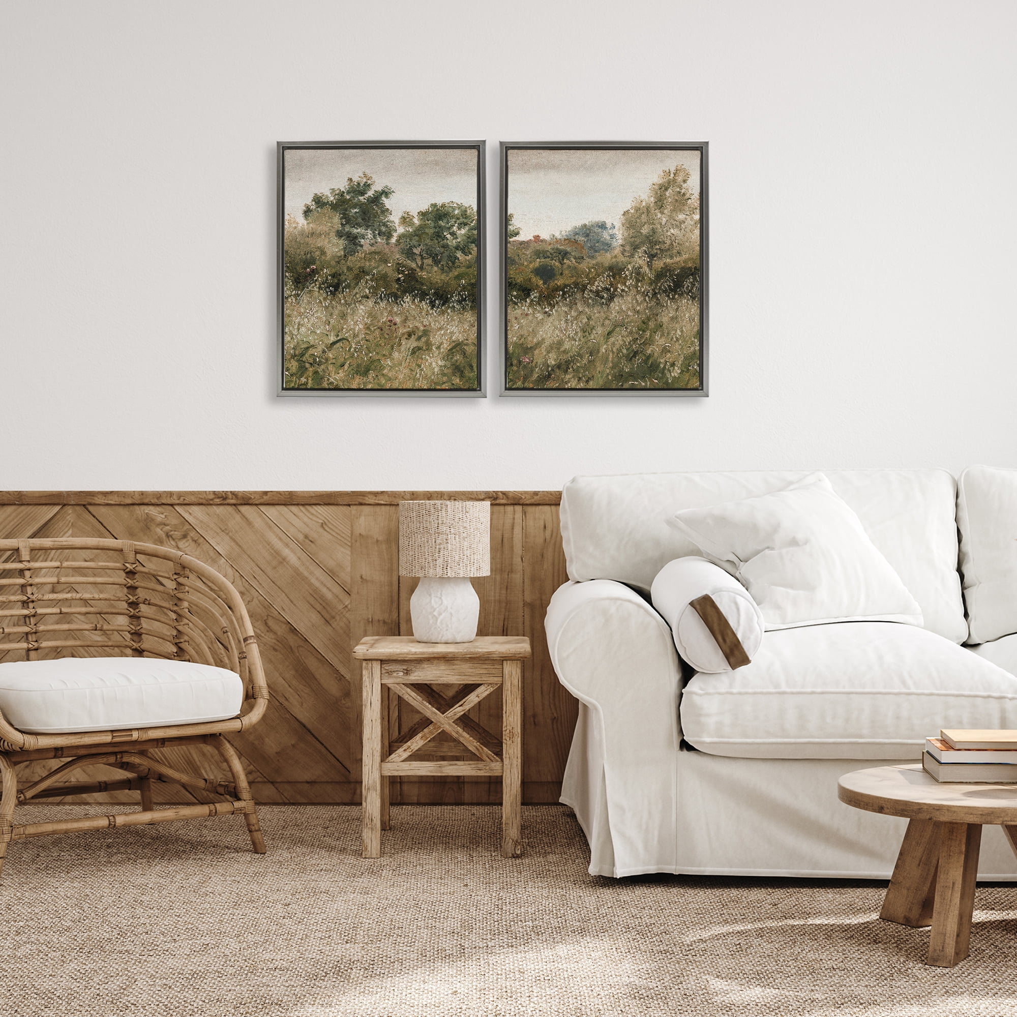 Rural Foliage Thicket 2 Piece Gray Framed Floater Canvas Set, design by Lettered and Lined