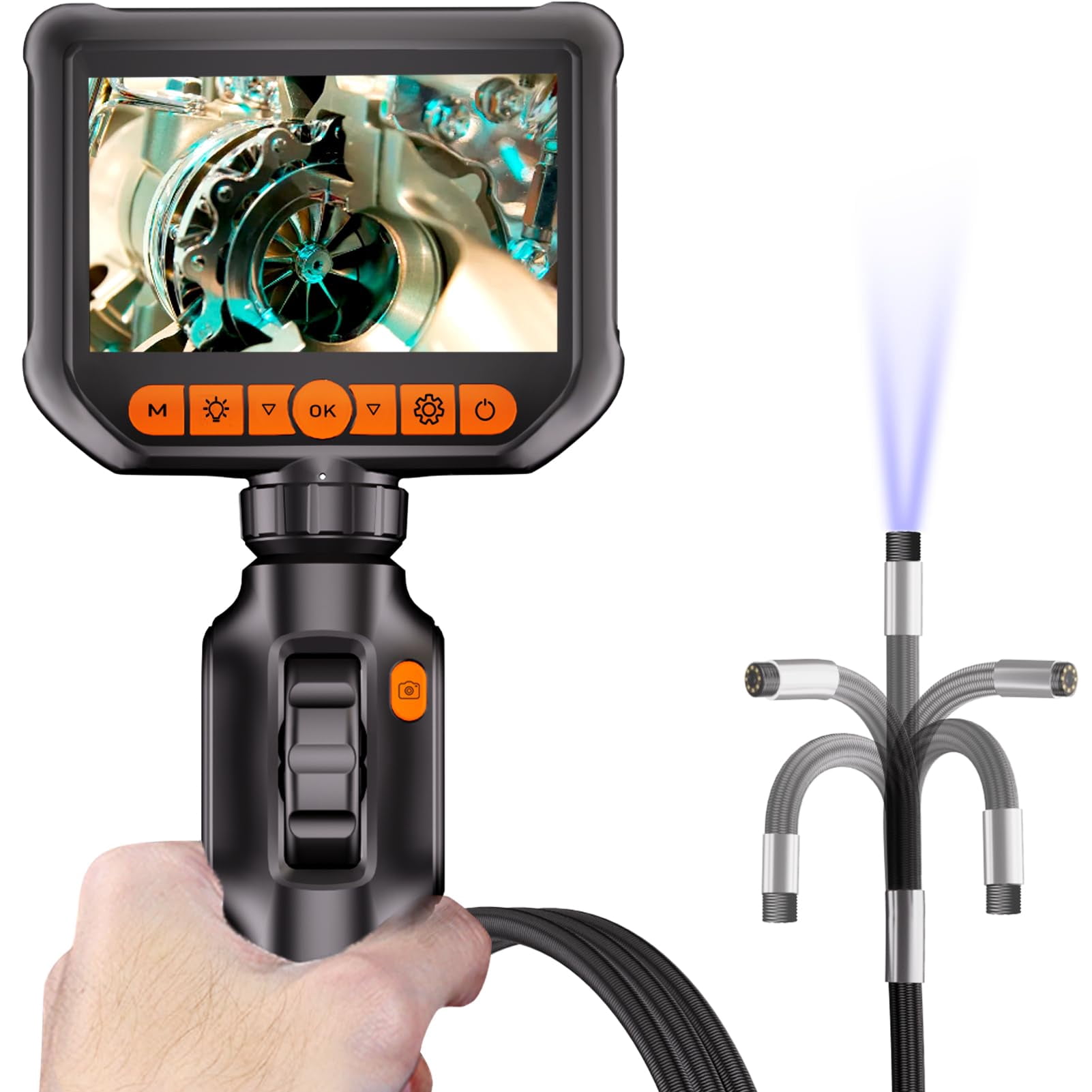 Daxiongmao 4.3Inch Screen Two-Way Articulating Borescope with 32G Card, 1080 HD 3.3ft Semi-Rigid Cable, Borescope Endoscope Camera with Light, IP67 Waterproof Sewer Camera, Gadgets for Men