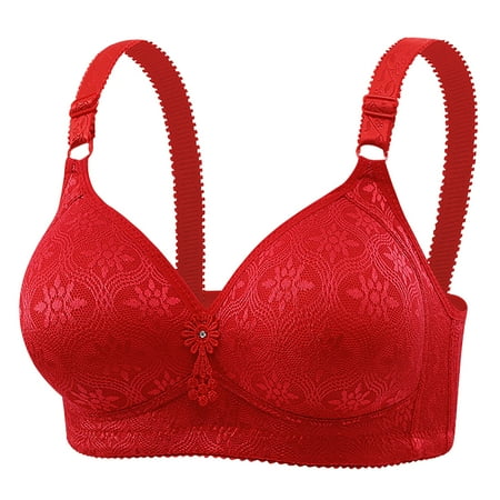 Gnurob Women s No Underwire Bra Padded Push Up Bralettes Embroidered Lace Bralette Full Support Bras Hide Back Fat lingerie Comfort Breathable Underwear Clearance Saving Red XX-Large