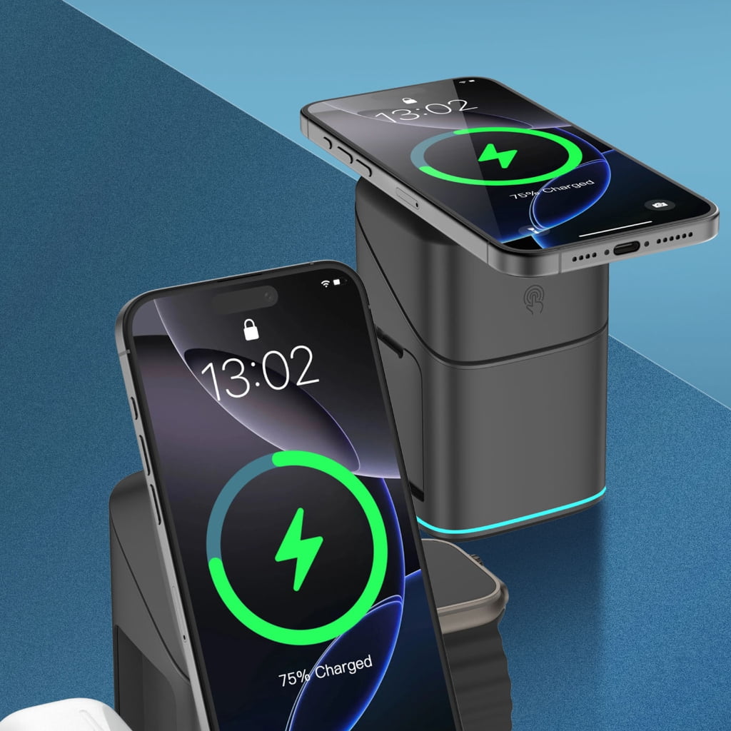 Magnetic 15W Fast Wireless Charging Rotating Metal Stand Station For Multiple Devices Phone Earphone Smartwatch Charging