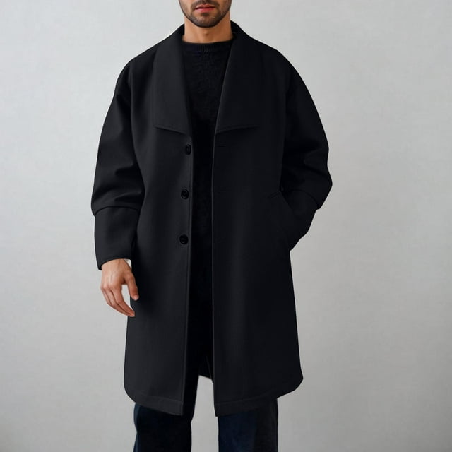 Veste Décontractée pour Hommes, Manches Longues Boutonnée devant Manteau Uni avec Poches, Manteau Léger en Polyester pour Automne Hiver Usage Quotidien