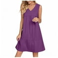 thumbnail image 2 of Casual Midi Dresses for Women Summer V-Neck Dress Solid Color Casual High Waisted Sleeveless Dress Lightweight Summer Vacation Beach Fashion Comfy Wear S-XXL, 2 of 8