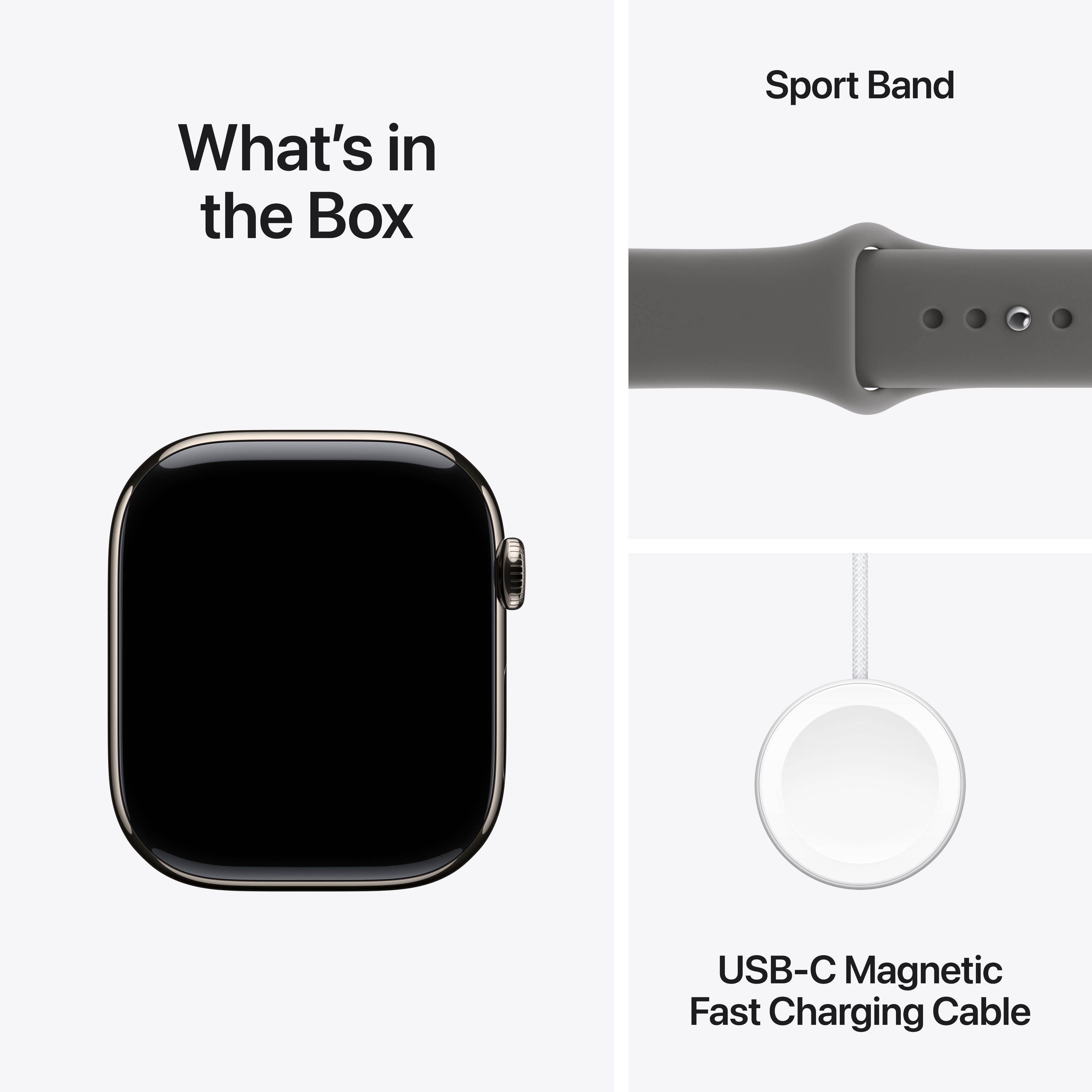 Apple Watch Series 11 [GPS + Cellular 46mm] Smartwatch with Natural Titanium Case with Stone Gray Sport Band - S/M