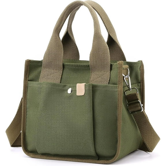 Small Canvas Tote Bag with Pockets for Women, Cute Mini Crossbody Shoulder Bags, Casual Satchel Purse Hobo Messenger Handbag