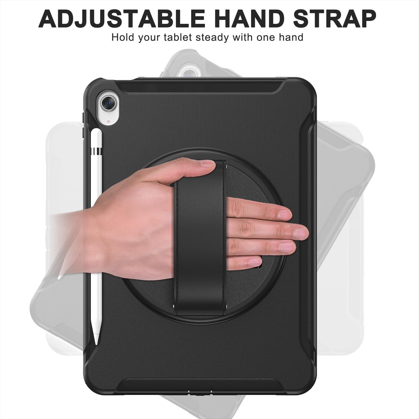 Allytechgroup Case for Apple iPad 11th Gen 11" 2025/ iPad 10th Gen 10.9" 2022, Build-in Pencil Holder Rotaing Stand Heavy Duty Shockproof Kids Friendly Hand Strap Tablet Cover for iPad 11/ iPad 10