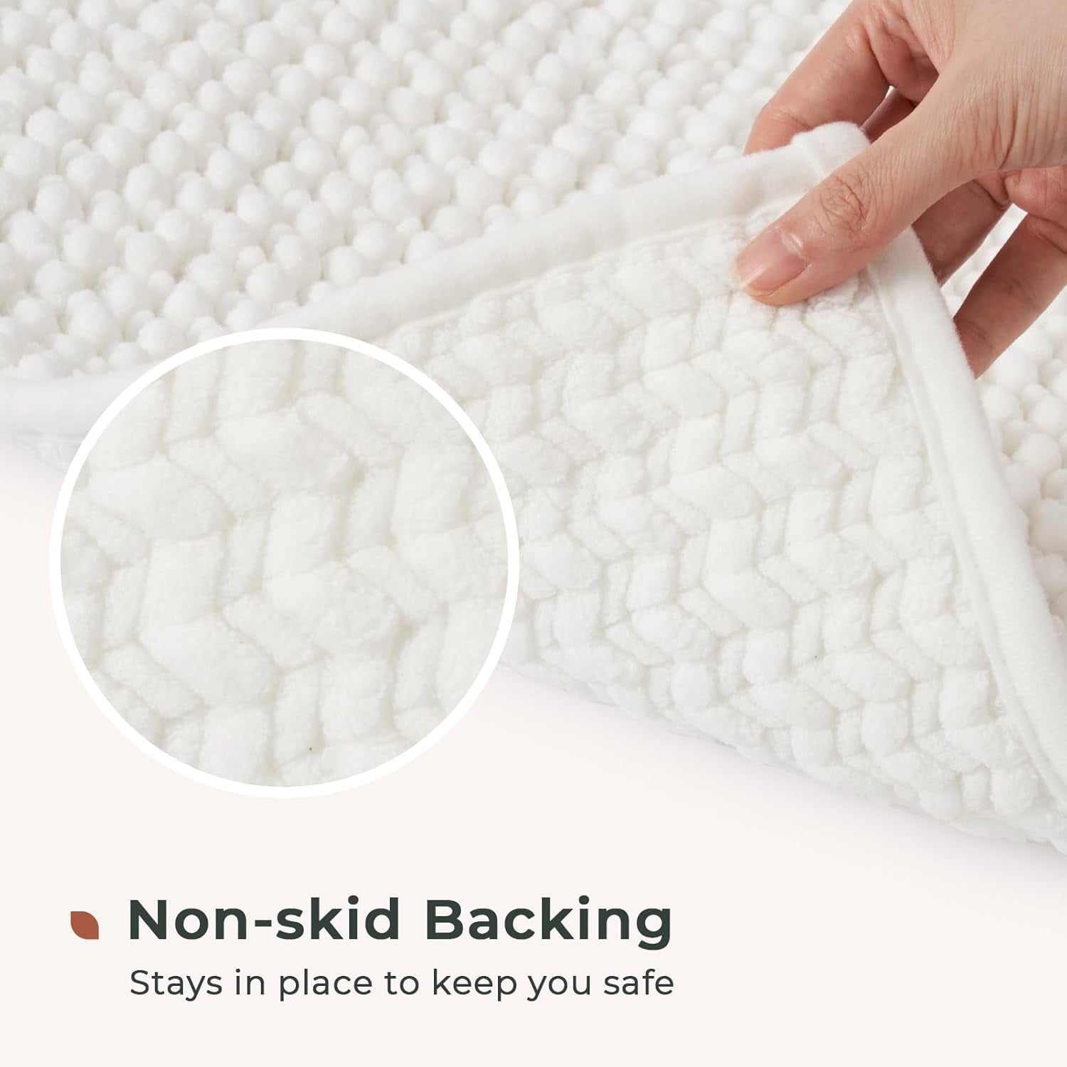 FRESHMINT Chenille Bathroom Rugs 2 Piece Set 17''x24''+20''x32'', Non-Slip & Absorbent Bath Mats, Washable Shower Floor Mat, White