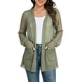 thumbnail image 5 of Women's Open Front Chiffon Cardigan Long Sleeve Elastic Cuff Casual Lightweight Cover up with Pockets for Summer Beach Vacation Green M, 5 of 6