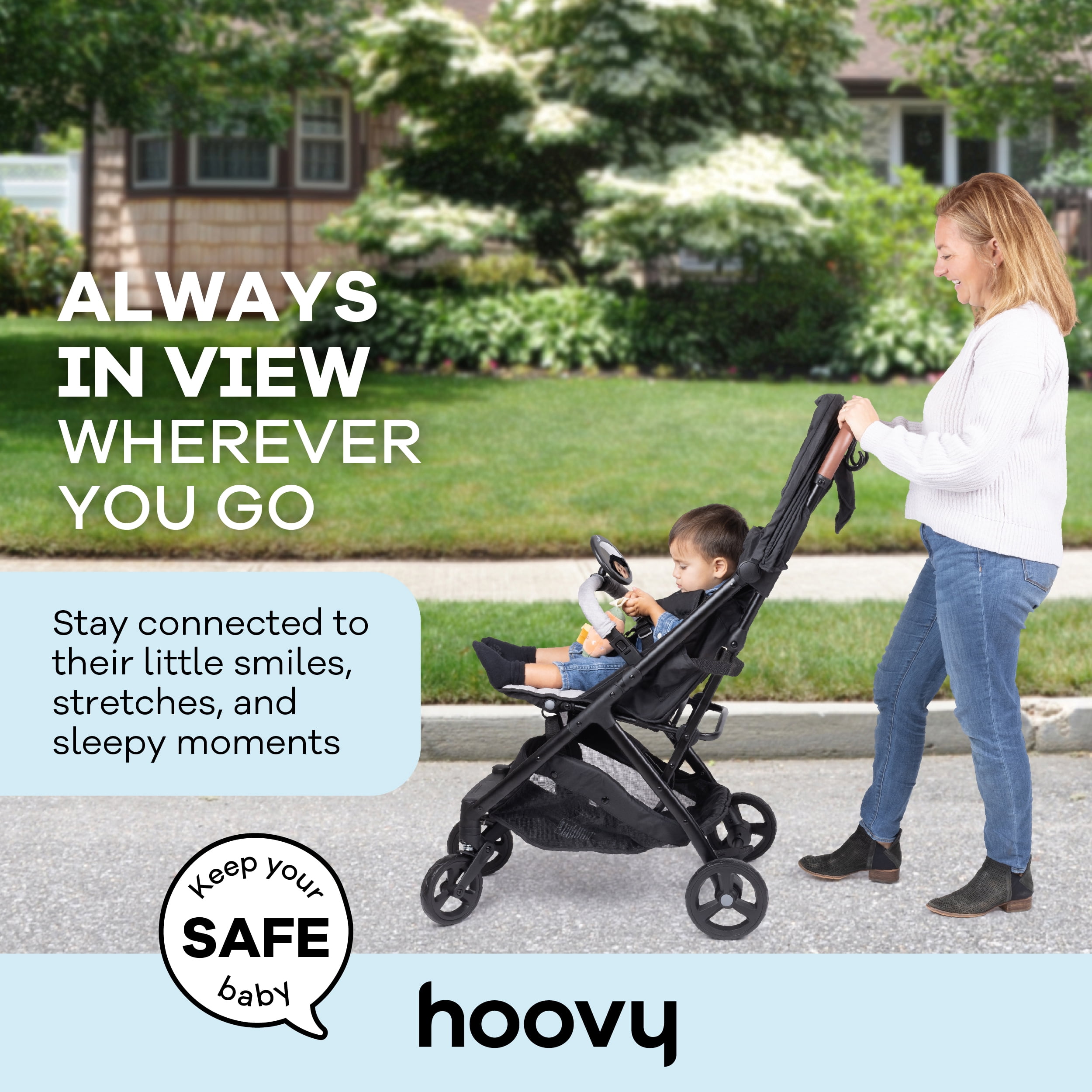 Hoovy Stroller Mirror for Infants and Toddlers, Black, Universal Fit