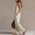 thumbnail image 5 of Hvogkswy Linen Jumpsuits for Women Ruffled V-Neck Button Front Sleeveless Jumpsuit with Pockets Comfy Loose Breathable Summer Casual Wide Leg Romper, 5 of 7