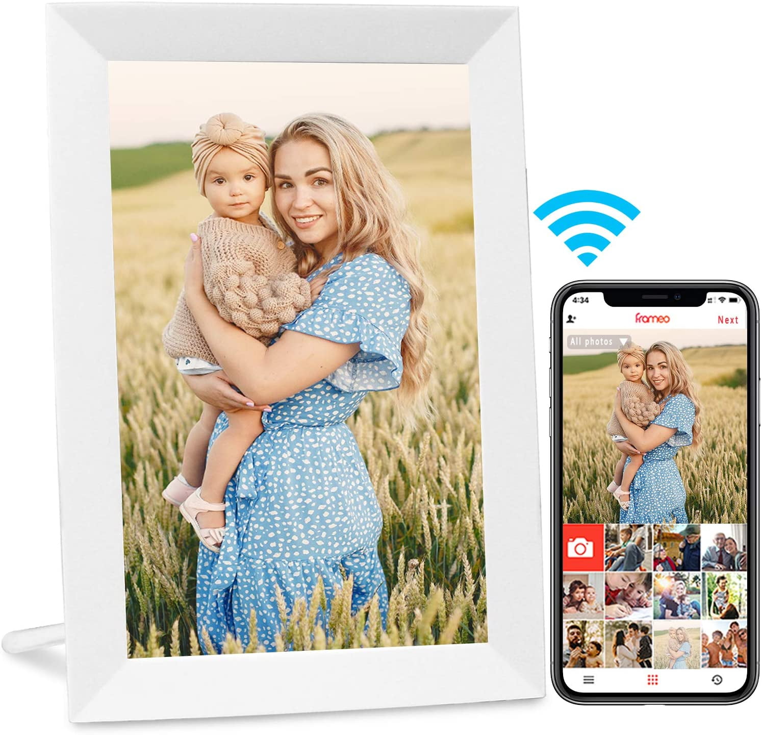 Autumn Rain WiFi Digital Picture Frame 10.1 inch IPS Touch Screen with 16GB Memory 10 inch WiFi, Wood 