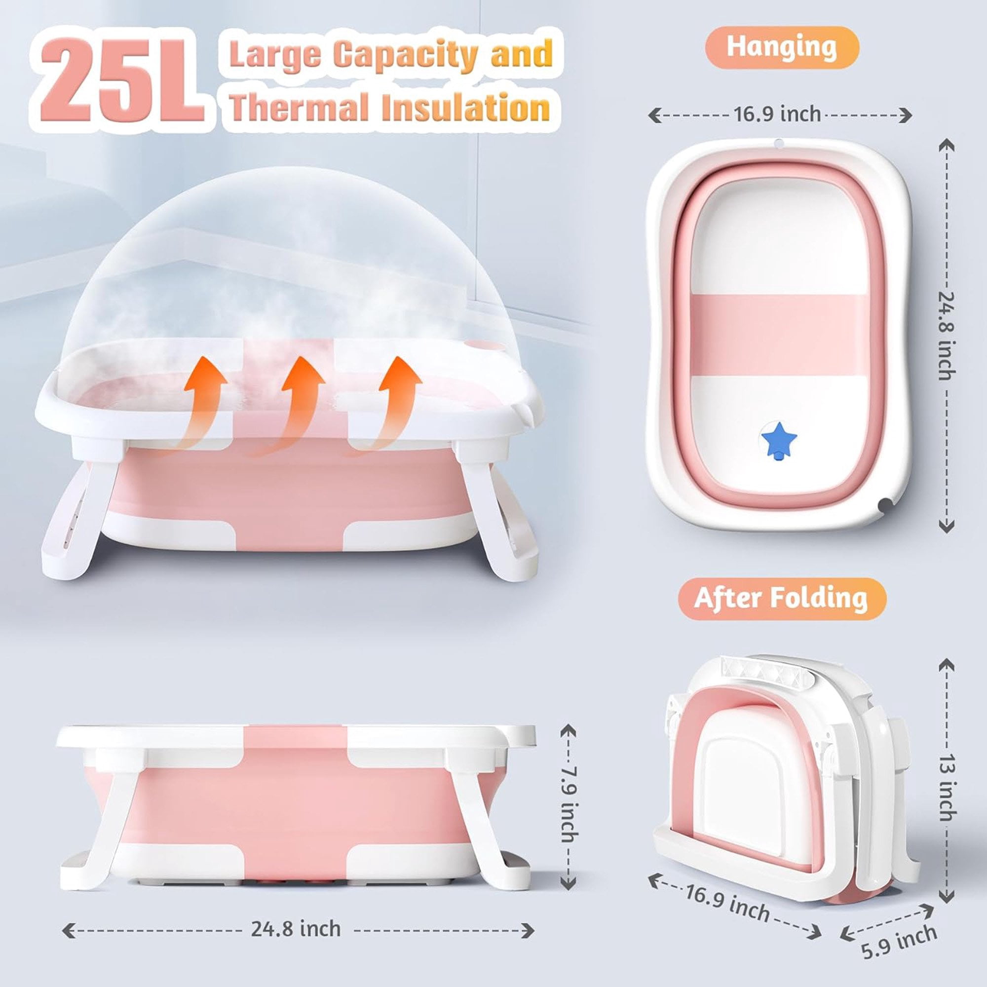 Morfone Baby Bathtub,Collapsible Bathtub for Newborn to Toddler,Durable Essential Infant Bath Tub, Pink