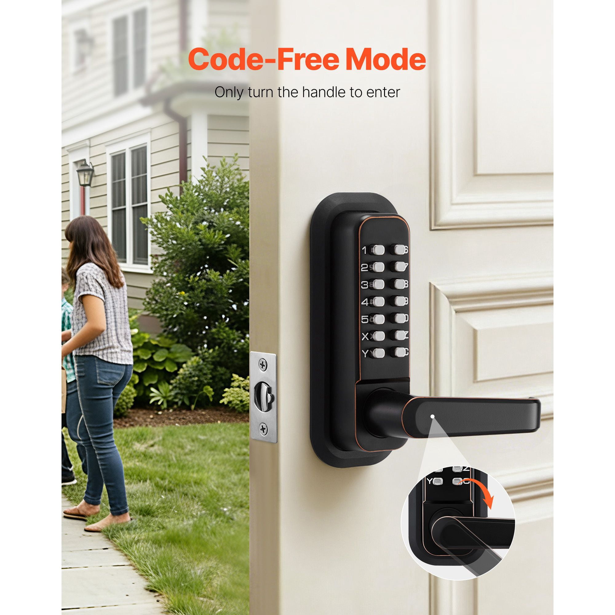 Mechanical Keyless Door Lock Gen2 Single-Sided 4-7 Digit Code No Batteries 1.4-2.5 Inch Door Thickness for Front Gate Garden Garage