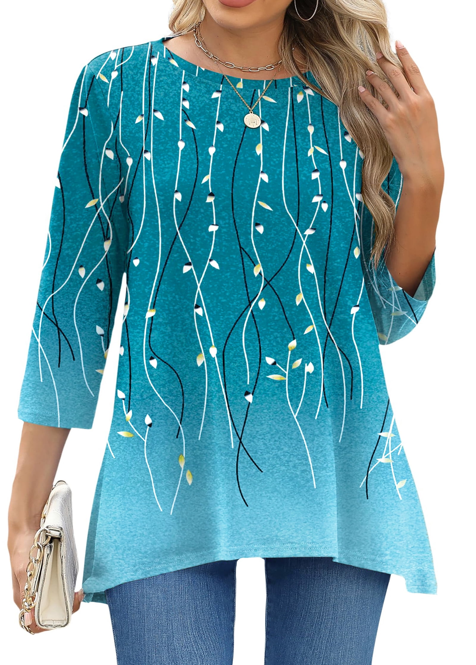 ZXSXSY Women Floral Printed Round Neck Short Sleeve Tee, Plus Size