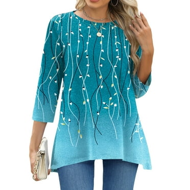 Fantaslook Plus Size Women Tunic Tops 3/4 Sleeve Dressy Casual Blouses Loose Flowy Floral Shirts
