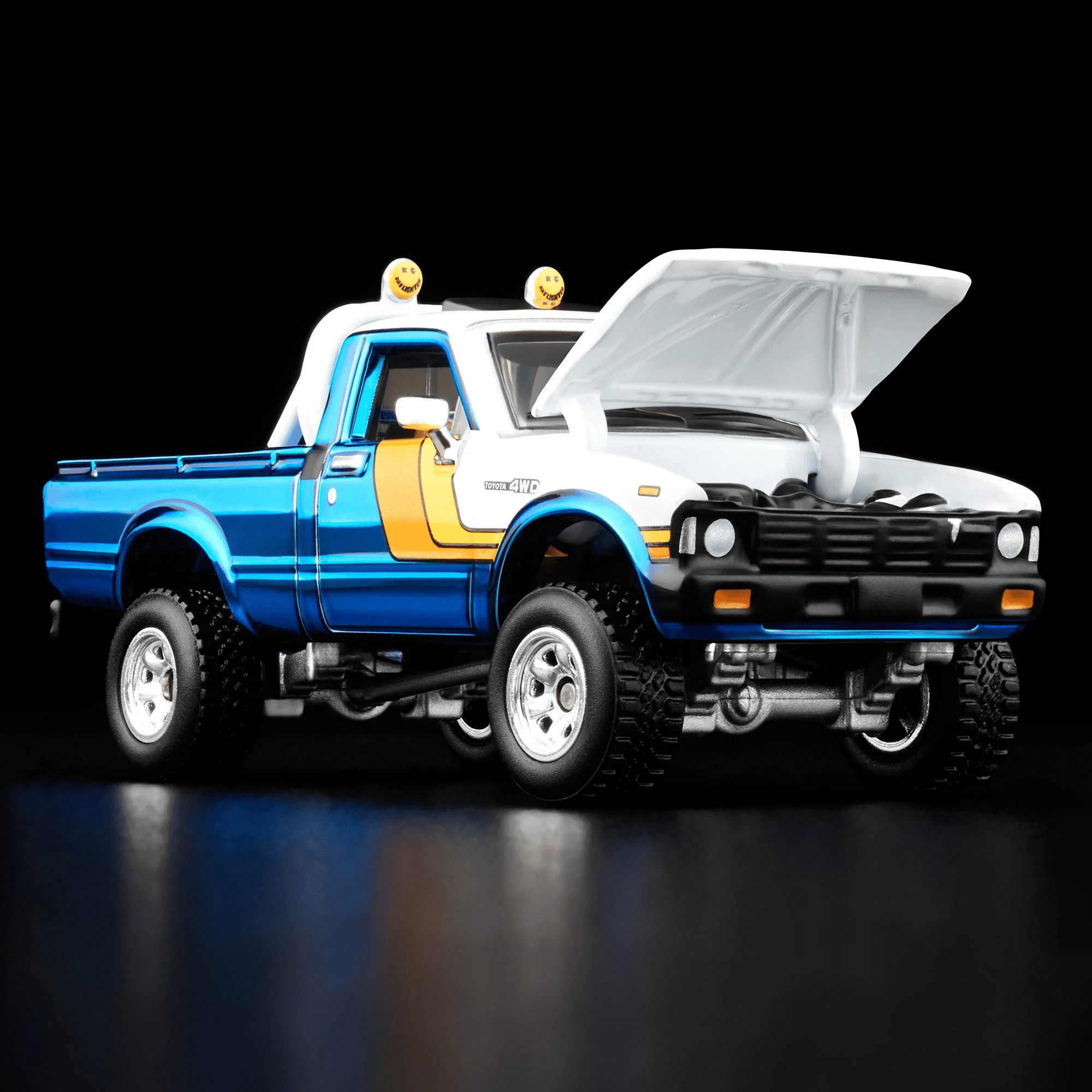Hot Wheels RLC ’81 Toyota SR5 4WD Pickup Truck – 1:64 Premium Die-Cast, Spectraflame Ice Blue, Opening Hood & Tailgate, Real Riders Off-Road Wheels, Collector Exclusive