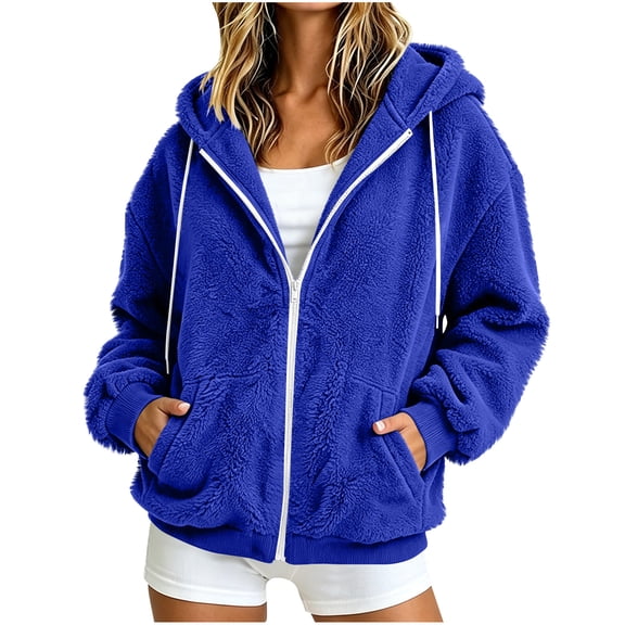 LUVDA Womens Sherpa Zip Up Hoodies Fleece with Pockets and Drawstrings Cozy Warm Sweatshirts for Fall Winter