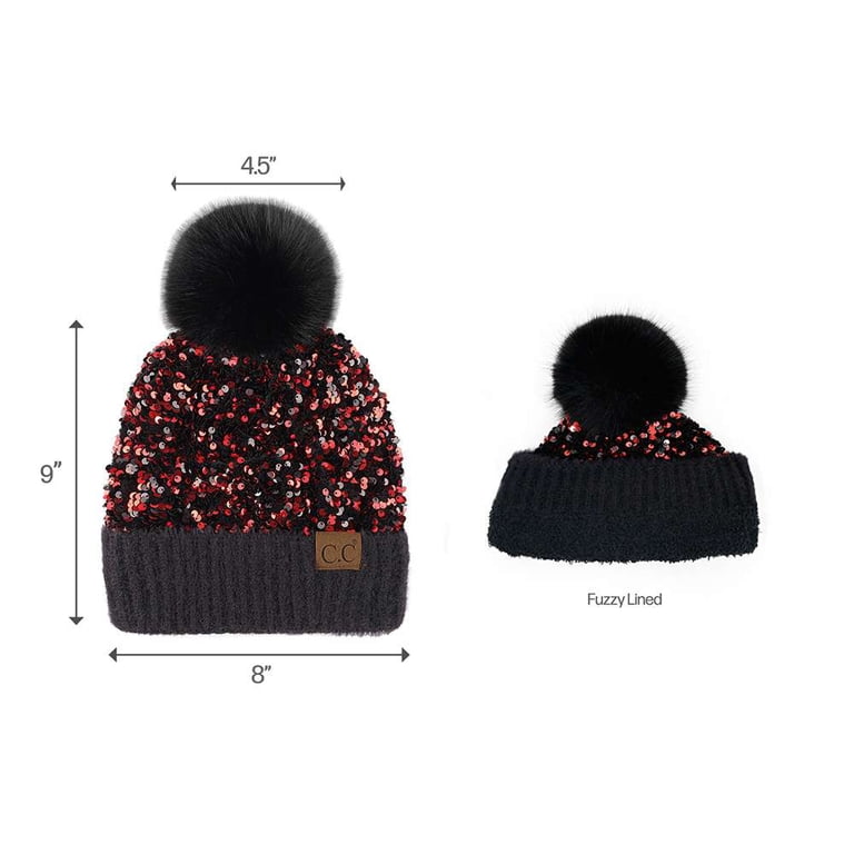 C.C Sequin Red Black Beanie with Black Pom-Pom Women One Size NWT NWT C.C Exclusive Women Winter Soft Knit | Mercari main image 4