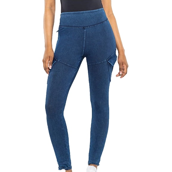 Efsteb Womens Jeans Casual High Waist Tight Sports Yoga Pants Outside Wearing Denim Fitness Pants Dark Blue M