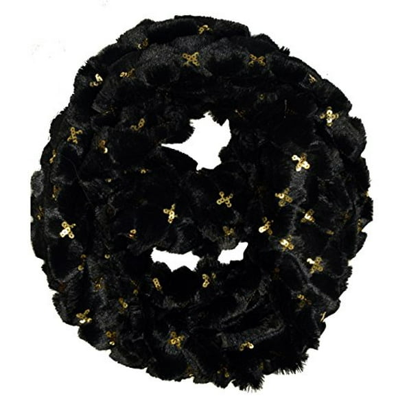 Peach Couture Faux fur Solid Color Plush Cowl Collar Infinity Loop Scarf Black 06