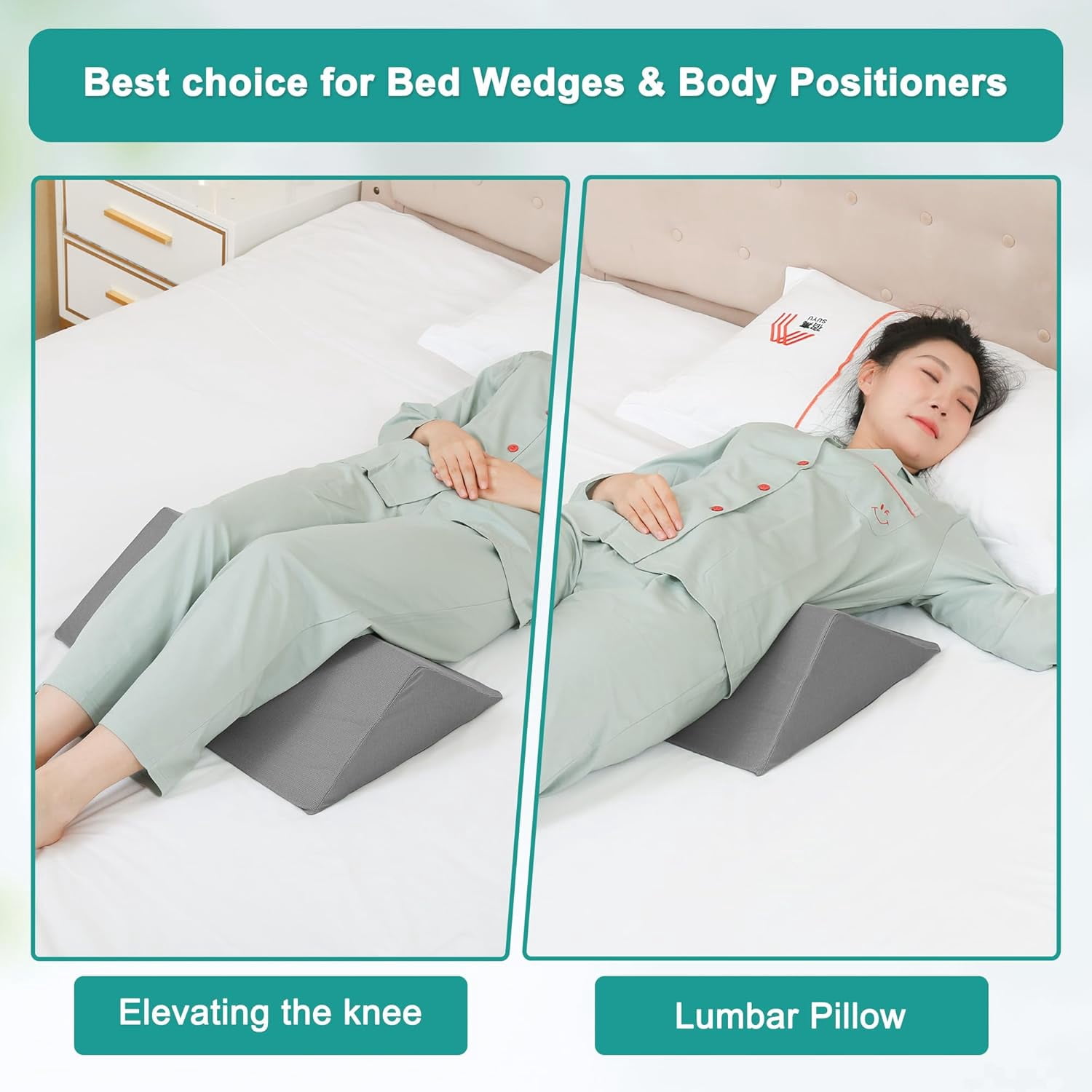 Bed Wedges & Body Positioners (3 in 1), 40 Degree Wedges for Bed Positioning,Positioning Pillows for Elderly, Wedge Pillow for Bed Sores, Side Sleeping, After Surgery, Knees Elevated,Back Pain