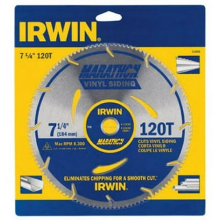 MARATHON Vinyl Siding Corded Circular Saw Blade, 7 1/4-inch, 120T (11830), Circular saw blades are made with an optimized, symmetric, 60°-angle tooth design By Irwin