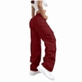 thumbnail image 2 of Cargo Pants for Women High Waist Casual Summer Pants Solid Color Trousers Loose Fit Y2K Baggy Streetwear Trousers with Multi Pockets, 2 of 5