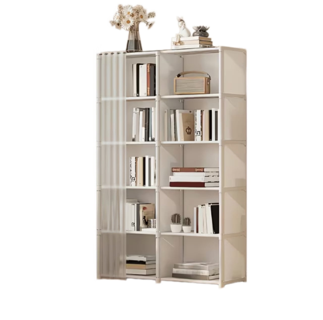 10-Cube Portable Storage Organizer, 6-Tier Wardrobe with Dust-Proof Cover, Heavy Duty Garment Shelf Bookcase Portable Closet